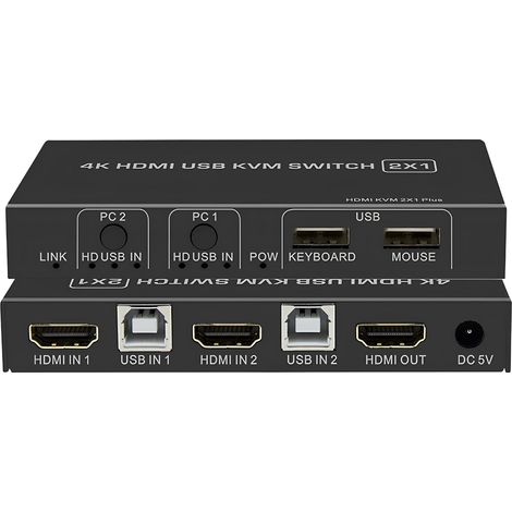 Biaze KVM08 Switch KVM HDMI 2.0 a 2 porte, 4K 60Hz, HDCP, USB hot-swap (1/5)