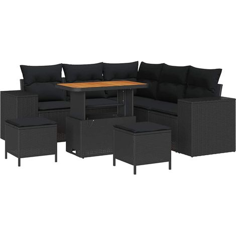 Set Divano da Giardino 8 pz 7-Numero di posti Nero polyrattan vidaXL (1/5)