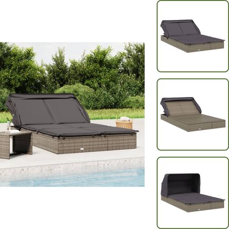 Transat 2 places avec toit pliable gris 213x118x97 cm - Transat 2 Places - Salon De Jardin - Mobilier Extérieur - Chaises Longues - Bain De Soleil (1/5)