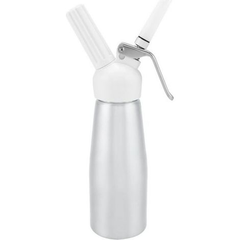 Siphon à crème fouettée portable 500 ml, mousseur à chantilly argenté, idéal pour le café et les desserts. (1/5)