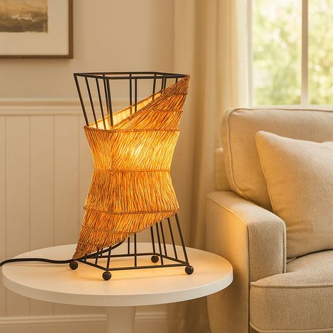 Tischlampe Beistelllampe Tischleuchte braun Wohnzimmerlampe Schlafzimmerlampe Nachttischleuchte, 1x E14, BxH 15 x 34,5 cm