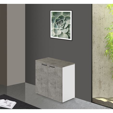 Mobile da ufficio basso due ante con serratura colore Cemento H87x90x45cm
