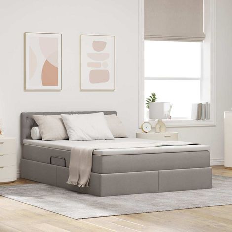 vidaXL LED-Speicherbett mit Matratze Taupe 140 x 200 cm Stoff (1/5)
