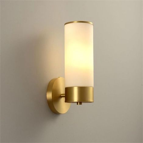 Applique murale cylindrique avec base entièrement en cuivre, style minimaliste moderne, abat-jour en marbre. (1/5)