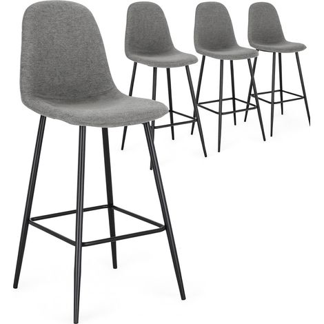 Lot de 4 tabourets BORELA – Tissu & pieds en acier noir-Gris/Noir (1/5)