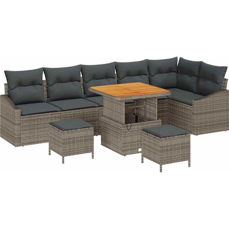 Garden Sofa Set with Cushion 9 pcs Grey Poly Rattan vidaXL (1/5)