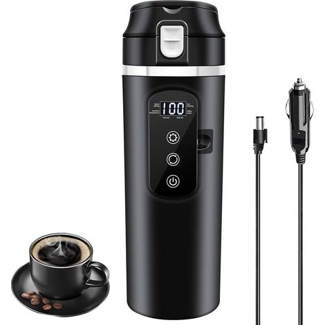 EASYCOMFORT Bouilloire électrique de voyage 12V/24V pour voiture, tasse chauffante portable 400ml en acier inoxydable 304 avec couvercle anti-fuite et anti-déversement, mug à café et thé (1/5)