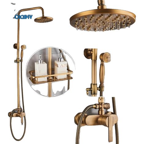 Ensemble de douche, construction en laiton, fonction de pluie en cascade, Type A avec étagère (1/2)