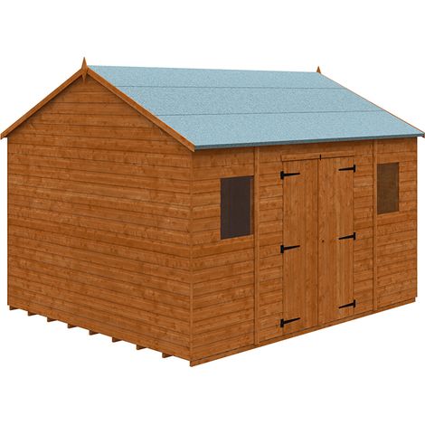 12 x 10 Feet Workman Apex 12mm Shed - Solid Wood/Softwood/Pine - L355 x W295 x H268.5 cm - Burnt Orange