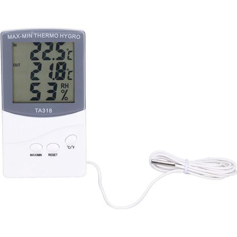 Thermomètre Intérieur Extérieur, Mètre D'humidité de la Température de Type Moderne avec Sonde Réglable Degrés Celsius ou Fahrenheit Affichage Minimum ou Maximum Degrés (1/5)