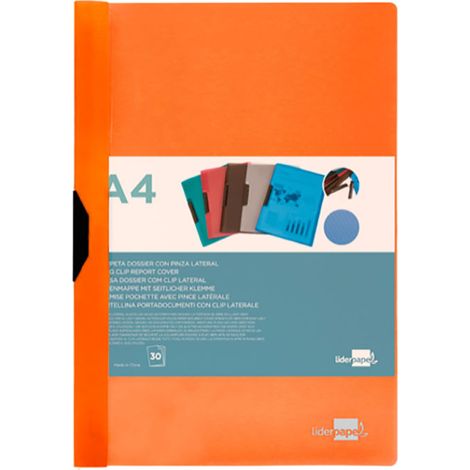 Carpeta dossier con pinza lateral PP DIN A4 naranja fluorescente Liderpapel (1/3)