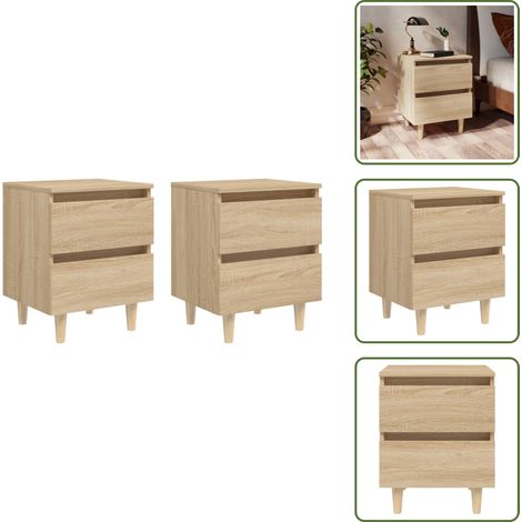 The Living Store Mesitas de noche 2 uds patas de madera roble Sonoma 40x35x50 cm - Mesita de noche de madera