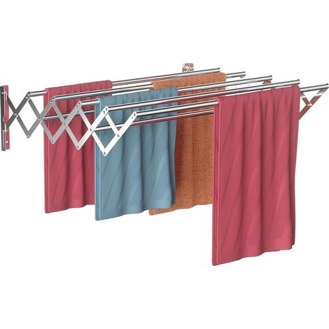 Wall Mounted Clothes Airer 42-80 cm with 7 Bars, Silver Stainless Steel Towel Rack, Foldable, Space-Saving, Maximum Load 30 kg (1/5)