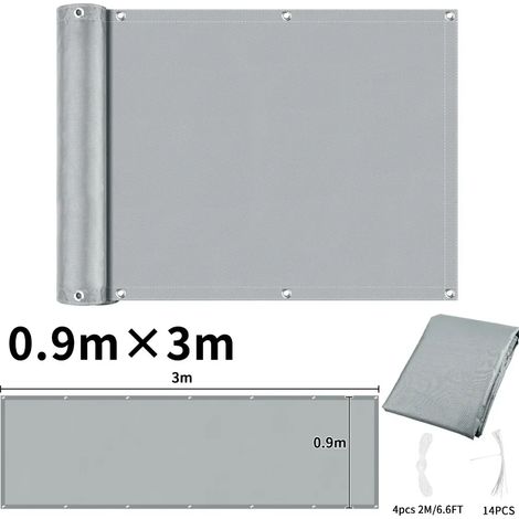 (Gris clair 90 x 300 cm) Toile pare-soleil imperméable perforée, pour balcon, terrasse ou jardin (brise-vue). (1/5)