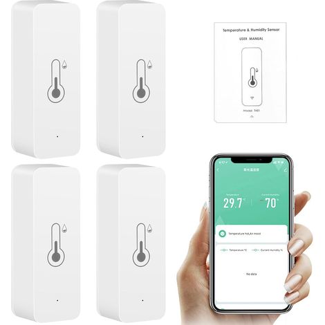 4PCS Thermomètre Connecté Thermometre Wifi Tuya Smart Thermometer Wifi Capteur TempéRature with APP Indoor Thermometer Hygrometer Support (1/5)