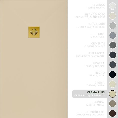 SOULBATH Receveur de Douche -Résine -Gel Coat -Texture Lisse/Pierre -Antidérapant -Couleur Crème Intense - 80x80- Extra plat 3cm. Bonde de Vidage incluse - GRILLE DORÉE (1/5)