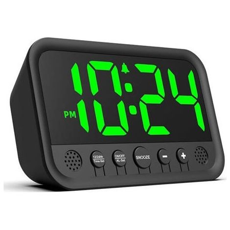 Réveil Numérique avec Indicateur LED Vert pour Chambre à Coucher, Réveil Haut pour Dormeurs Lourds, Reveil sur Secteur avec Volume Réglable, Luminosité, Snooze, 12/24 (1/5)
