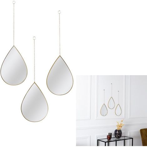 Lot de 3 Miroirs - HOME DECO FACTORY - Sixte - Goutte - Doré (1/5)