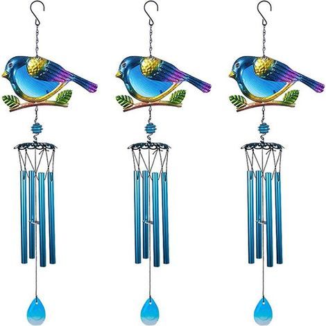 3X Carillons de Vent Carillon ExtéRieur de Décor IntéRieur, Carillons de Vent D'Oiseaux Bleus Romantiques Mobiles pour la Décoration de Jardin de