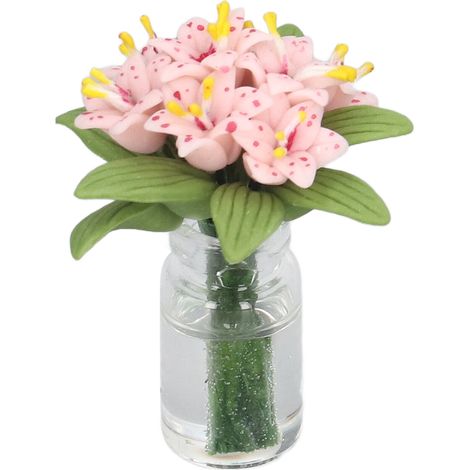 Fleur de lys artificielle rose miniature pour maison de poupée, accessoire de plante miniature, cadeau pour la décoration intérieure (1/5)