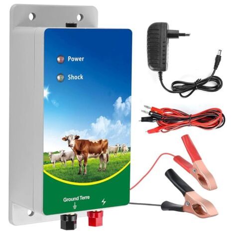 10KM Clôture électrique pour bétail, Électrificateur de clôture électrique, Contrôleur haute tension pour clôture pour moutons, bovins, chevaux et volailles Outil d'énergisation (1/5)