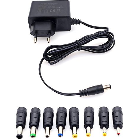 Adaptateur Secteur Universel 12 V 1 A, Chargeur Mural 12 W (CA/CC) avec 8 Embouts interchangeables, Adaptateur Remplacement 12 Volts pour Ruban LED, caméra vidéosurveillance, routeur, Enceinte (1/5)