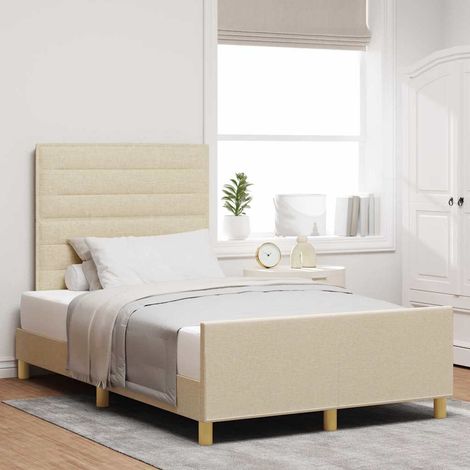 Bettgestell mit Kopfteil Creme 120 x 200 cm Stoff