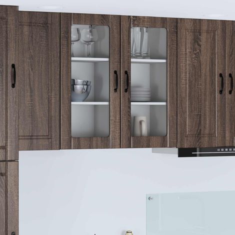 vidaXL Cabinet en verre mural PORTO 2 pcs Chêne brun 40 x 31 x 80 cm