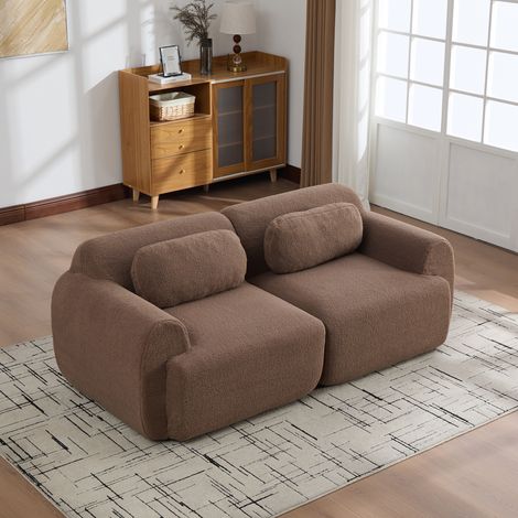 Canapé modulaire en chenille, mousse 30D haute résilience, fond antidérapant, facile à déplacer pour salon, camel (1/5)
