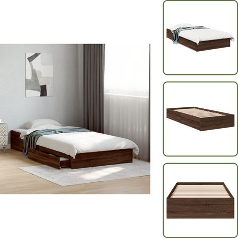 The Living Store Cadre de lit avec tiroirs sans matelas chêne marron 75x190 cm - Cadre De Lit - Lit Double - Meuble De Chambre - Rangement Sous Lit - Tiroir Lit