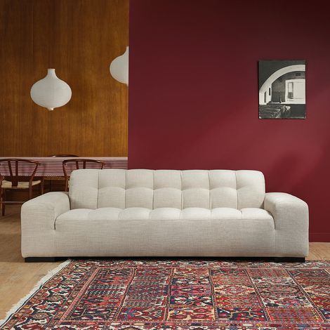 Canapé droit 4 places en tissu texturé beige chiné (1/5)