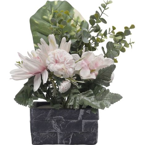Jardinière pot beton Chrysanthème, Hortensia, Dahlia et eucalyptus Rose-crème - couleur: Rose-crème