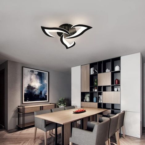 Plafonnier LED Dimmable, Luminaire Plafonnier 30W , Lampe de Plafond Salon Acrylique Créatif avec Télécommande 3000K-6500K, Noir (1/5)
