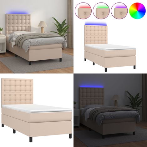 Sommier à lattes de lit avec matelas et LED Cappuccino 90x190cm - Lit Capitonné - Lit Avec Éclairage Led - Lit Design - Lit Double - Sommier Tapissier - Home & Living (1/5)