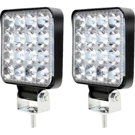 Projecteur de travail LED étanche 48 W – Convient aux voitures, camions, tracteurs, etc. – 85 × 85 × 22 mm, 2 pièces
