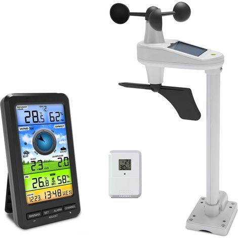 Station Météo WiFi Sans Fil avec Capteur Extérieur Solaire – Station Météo Domestique 5-en-1 avec Vent, Pluie, Température, Humidité et Écran LCD Couleur (1/5)