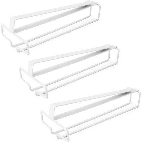 3 Pièces Porte Verre à Vin Suspendu, Support de Verre à Vin Sous Armoire, Porte-Verres à Pied Suspendu Sans Perçage, Métal Accroche-verres Pour étagère pour Cuisine Café Bar Restaurant (Blanc) (1/4)