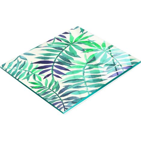Planche à découper décorative en verre pour la cuisine, motif feuilles tropicales, 60 x 52 cm (1/5)