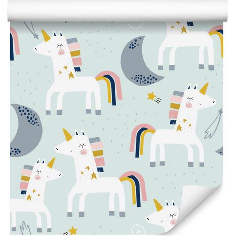 Carta da parati in stile scandinavo con unicorni e lune, 50x1000 cm (1/5)