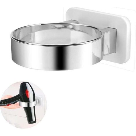 YMYNY Support de sèche-cheveux, support de sèche-cheveux de salle de bain, support mural pour outils de soins capillaires - Bord extra large (Silvery) (1/4)