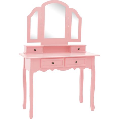 Maison Exclusive - Tavolo da Trucco e Sgabello Rosa 100x40x146cm Legno Paulownia (1/5)