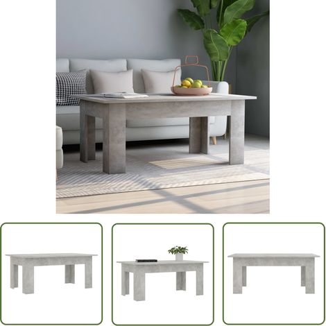 The Living Store Table basse Gris béton 100x60x42 cm Bois d’ingénierie - Table Basse - Meuble Salon - Table Design - Mobilier Intérieur - Table Gris (1/5)