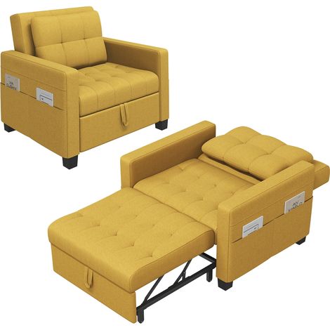 Yaheetech Divano Letto 3 in 1 Imbottito Divano Singolo con Schienale Regolabile Divano a 1 Posto per Soggiorno Camera da Letto Poltrona Pieghevole Ufficio Appartamento Giallo (1/5)