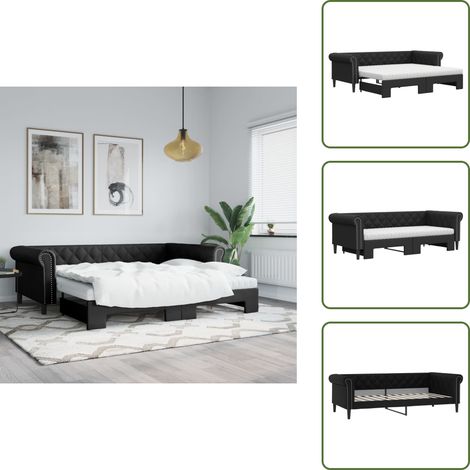 Doppelbett - vidaXL Tagesbett Ausziehbar mit Matratzen Schwarz 90x200 cm Kunstleder - Schlafsofa Ausziehbar (1/5)