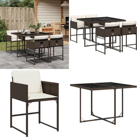 Ensemble à manger de jardin 5 pcs et coussins marron poly rotin - Salon De Jardin - Meuble De Jardin - Set De Salon De Jardin - Résine Tressée - Poly Rotin - Home & Living (1/5)