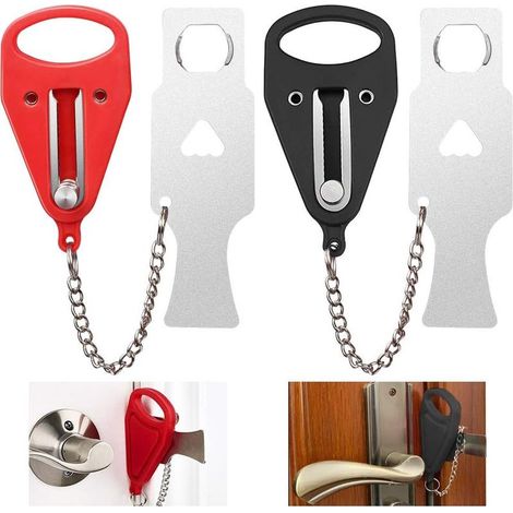 2 Pcs Serrure de Porte Portable Verrou de Porte Antivol Sécurité Porte Verrouillage de Voyage avec Sac de Rangement pour Hôtel Appartement Maison, Rouge+Noir (1/5)