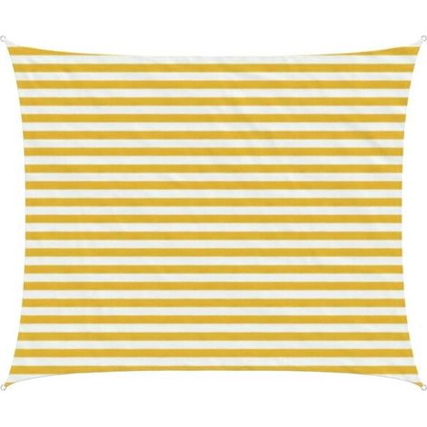 Voile d'ombrage jaune et blanche, 2,5 mètres x 4 mètres, en polyéthylène haute densité. (1/5)
