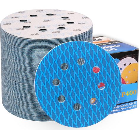 Disques abrasifs en forme de diamant 125 mm grain 400, papier de verre anti-colmatage 8 trous, pour ponceuse orbitale aléatoire excentrique (80 pièces) (1/5)