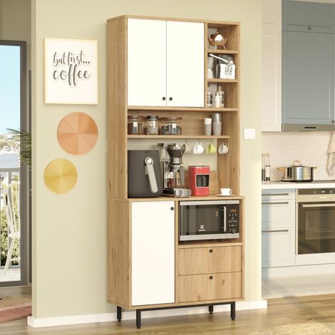 Credenza Romallo, Madia 2 Cassetti, 8 Ripiani, Apertura Battente, Scorrevole, 88x36x205h cm Marrone Rovere (1/5)