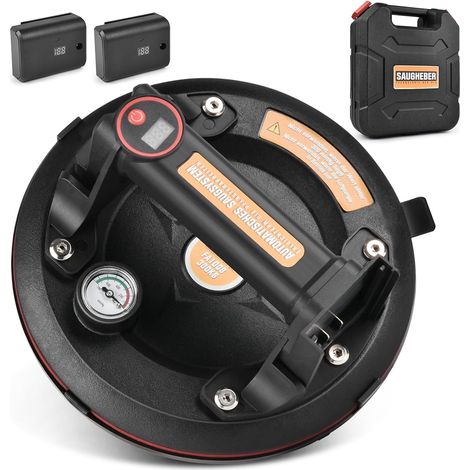 Ventouse électrique de 200 mm avec une force de succion de 300 kg, auto-amorçante avec mano-vacuomètre, lève-plaques, lève-carreaux, transport de marbre, verre, matériaux, stratifié.